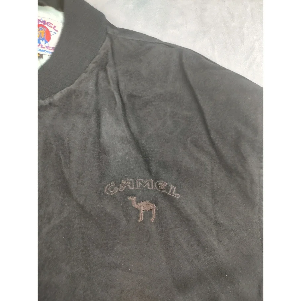 Camel Styles Leather Bomber Jacket Mens‎ XL Black Suede Baseball Varsity